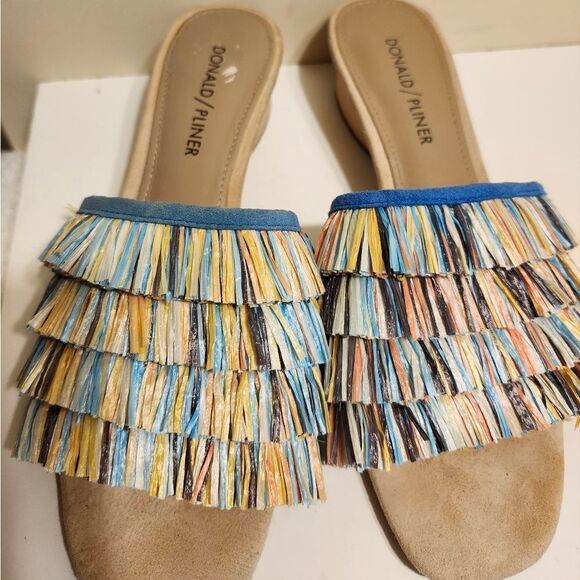 Donald J Pliner "Reise" Blue Raffia Fringed Slide Sandals Sz.6 Ret.$239 - Picture 7 of 7